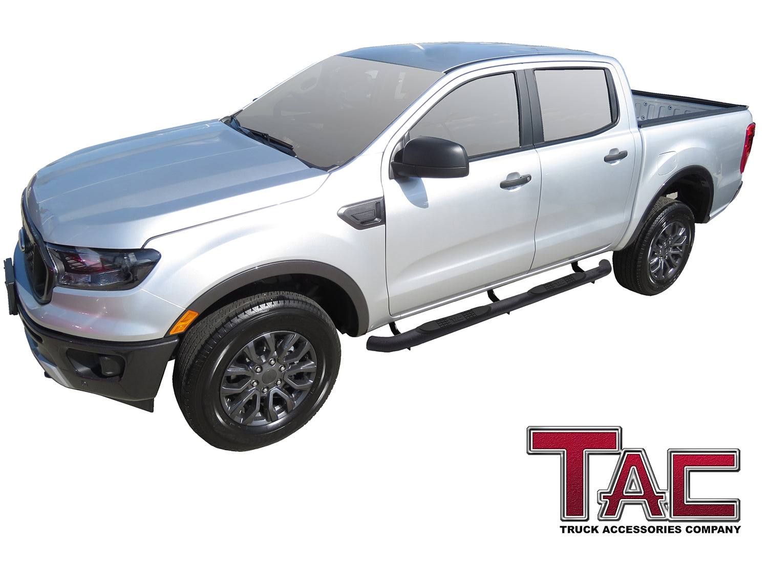 TAC 3" Texture Black Side Steps Compatible with 2019-2023 Ford Ranger SuperCrew Cab| Running Boards| Side Bars| Step Rails| Nerf Bars| Rocker Slider| Pickup Truck Accessories (2 PCS)