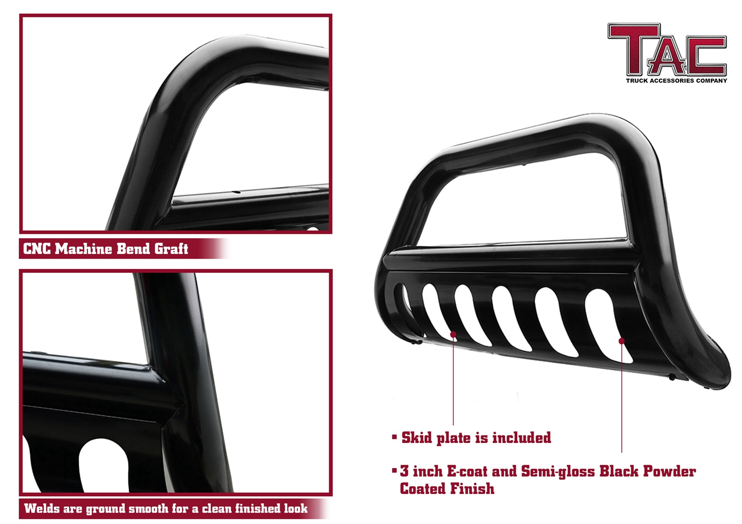 TAC Gloss Black 3" Bull Bar For  2010-2024 Toyota 4Runner (Excl. 14-24 Limited /19-21 Nightshade Model/2022-2024 TRD Sport) SUV Front Bumper Brush Grille Guard Nudge Bar