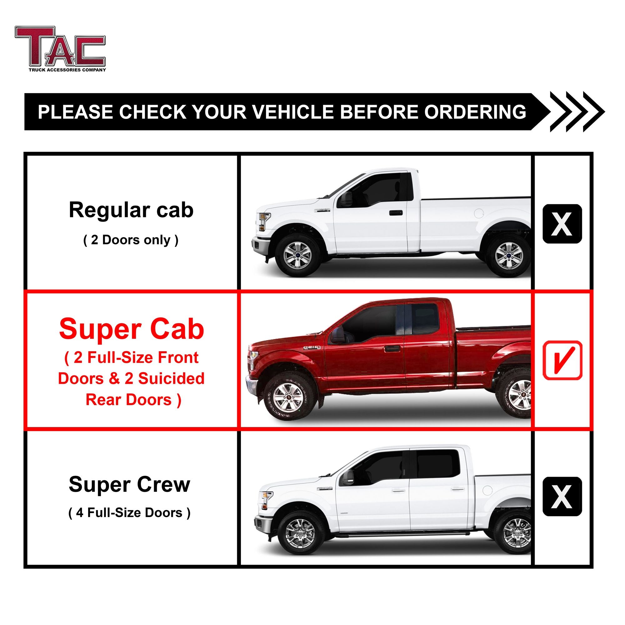 TAC Arrow Side Steps Running Boards Compatible with 2015-2024 Ford F150 Super Cab / 2017-2024 F250/350/450/550 Super Duty Super Cab Truck Pickup 5" Aluminum Nerf Bars