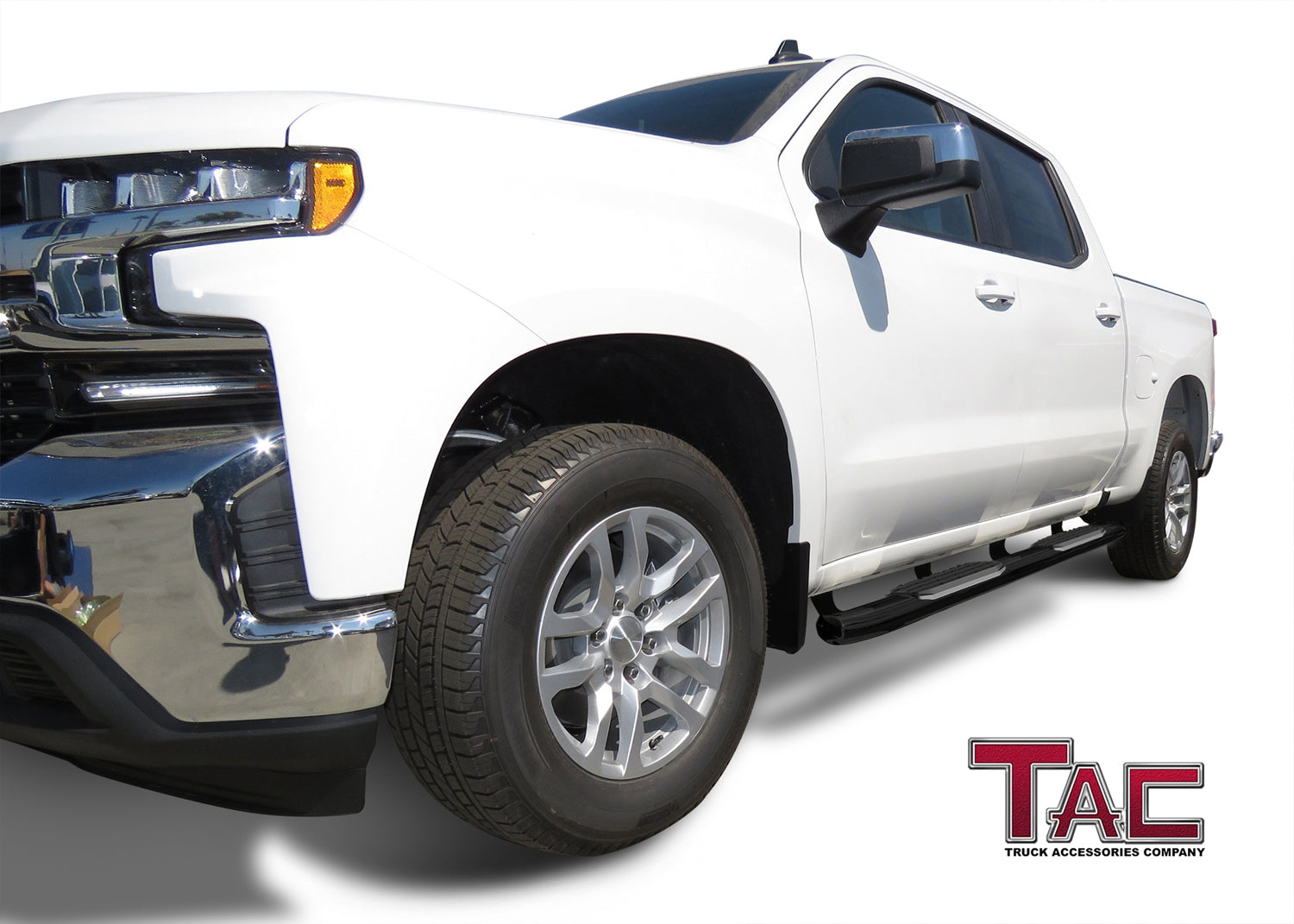 TAC Gloss Black 5" Oval Bend Side Steps For 2019-2024 Chevy Silverado/GMC Sierra 1500 | 2020-2024 Chevy Silverado/GMC Sierra 2500/3500 Crew Cab | Running Boards | Nerf Bar | Side Bar - 0