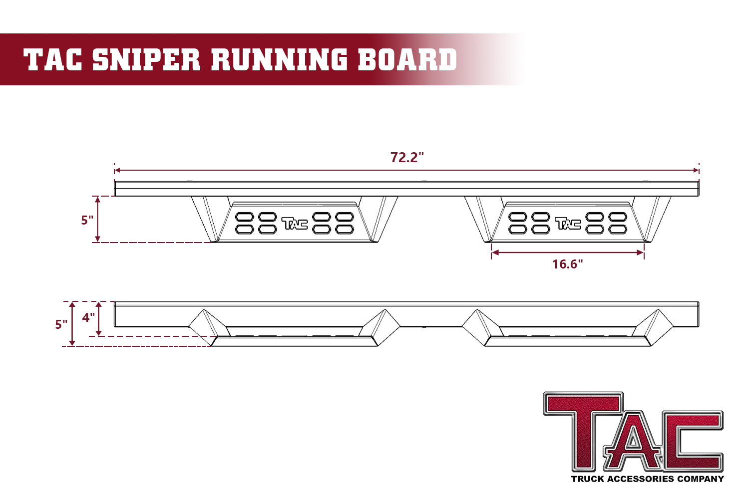 TAC Sniper Running Boards Fit 2007-2018 Chevy Silverado/GMC Sierra 1500 | 2007-2019 2500/3500 Extended/Double Cab (Incl. 2019 Silverado 1500 LD/Sierra 1500 Limited) Truck Pickup 4" Black Side Steps Nerf Bars 2pcs