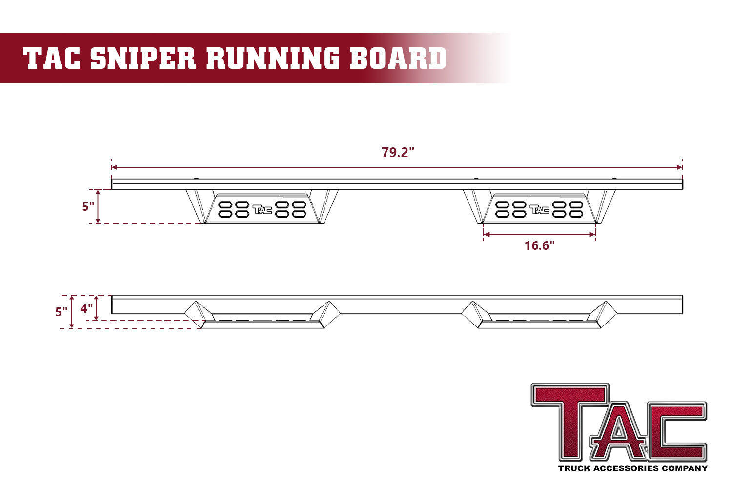 TAC Sniper Running Boards Fit 2019-2024 Chevy Silverado/GMC Sierra 1500 | 2020-2024 2500/3500 Double Cab (Excl. 2019 Silverado 1500 LD/Sierra 1500 Limited) Truck Pickup 4" Black Side Steps Nerf Bars 2pcs