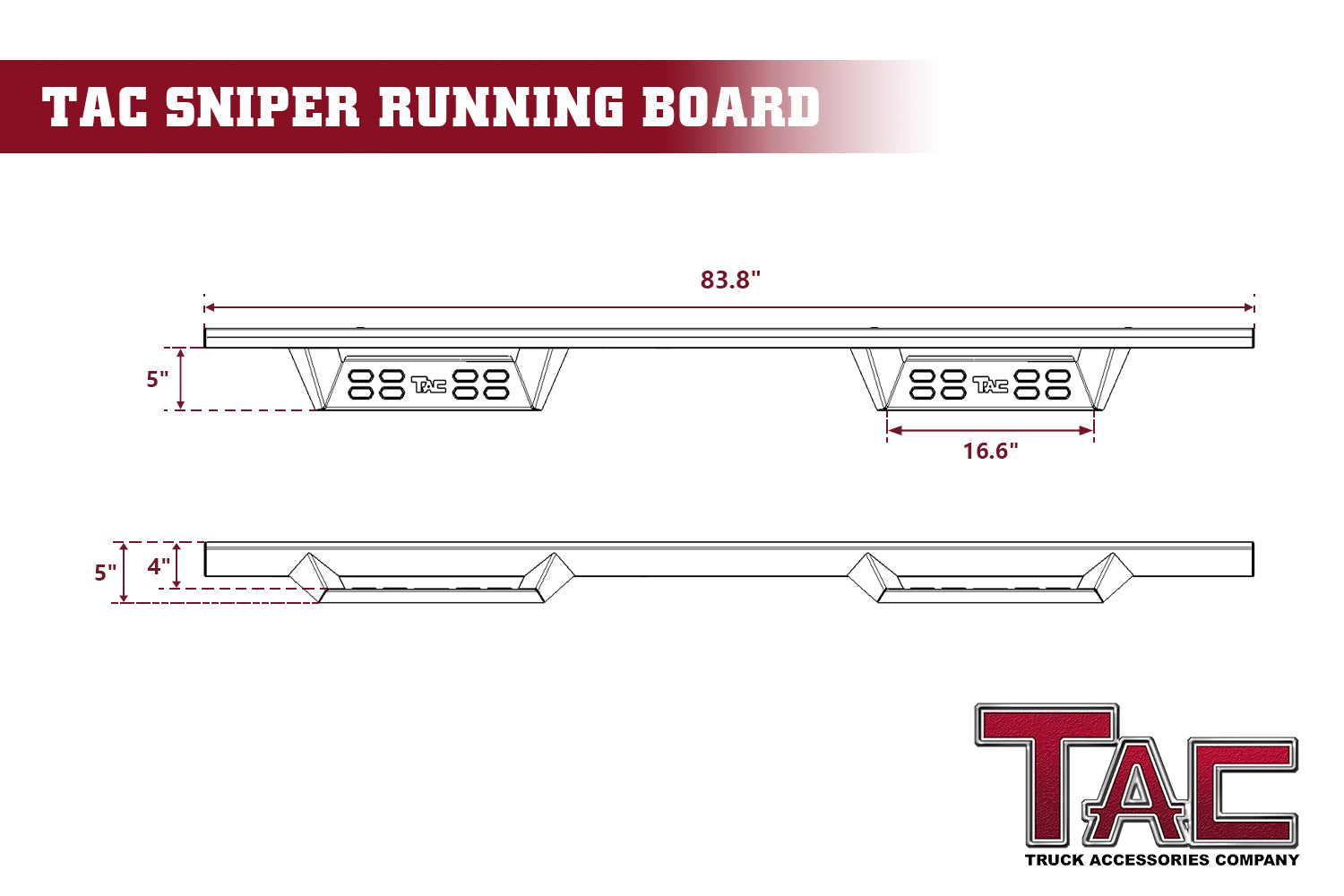 TAC Sniper Running Boards Fit 2009-2018 Dodge RAM 1500|2010-2024 2500/3500 Crew Cab|2019-2023 RAM 1500 Classic (Excl. RAM 2500/3500/4500/5500 Chassis Cab Diesel Models) 4" Side Steps Nerf Bars 2pcs