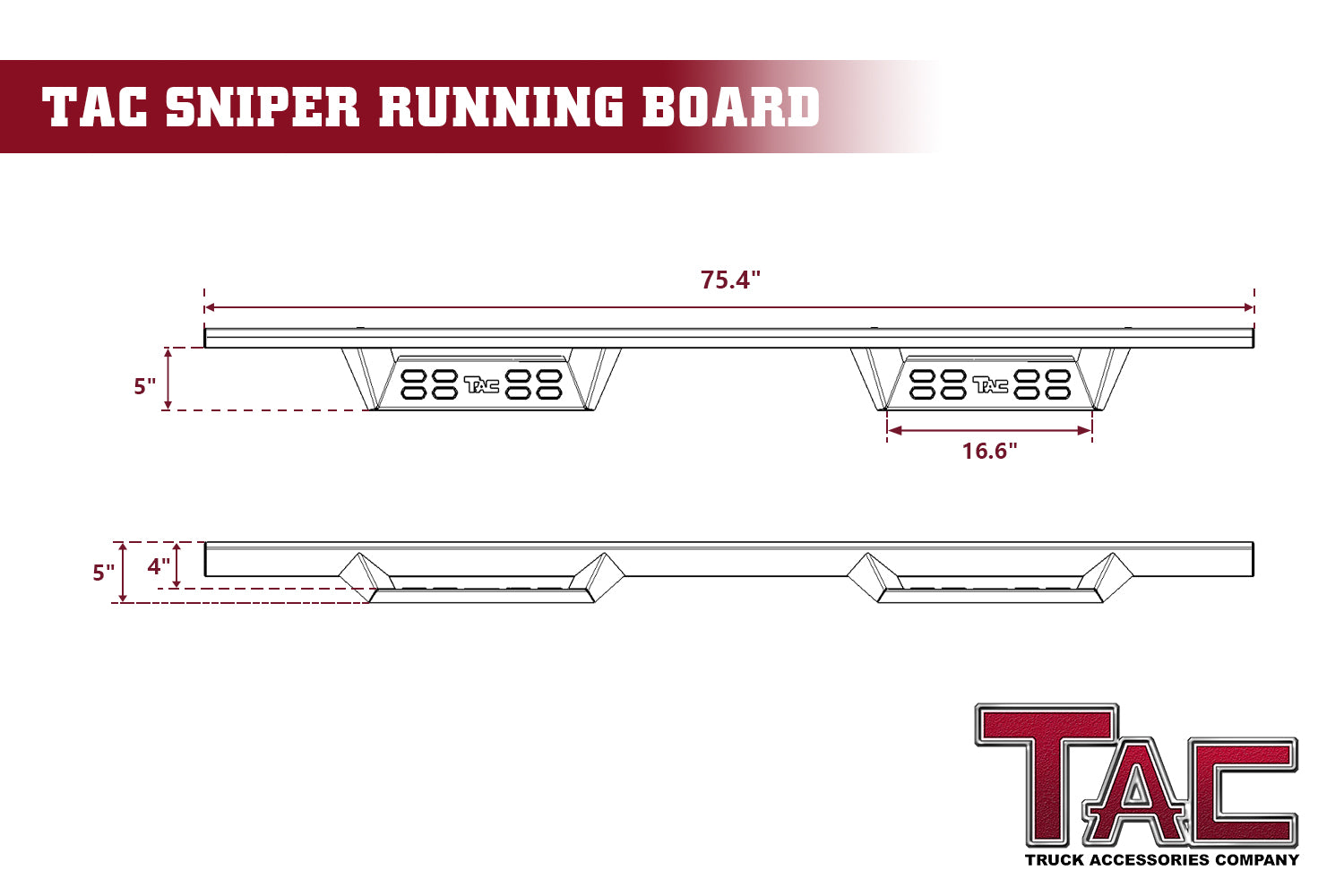 TAC Sniper Running Boards Fit 2022-2024 Toyota Tundra Double Cab Truck Pickup 4"  Fine Texture Black Side Steps Nerf Bars 2pcs