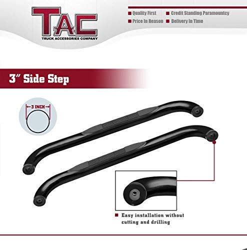 TAC 3" Gloss Black Side Steps Compatible with 1999-2018 Chevy Silverado/GMC Sierra 1500 Regular Cab|1999-2019 Silverado/Sierra 2500/3500 Regular Cab (Excl. C/K Classic) | Running Boards| Side Bars| Step Rails| Nerf Bars| Accessories (2 PCS)