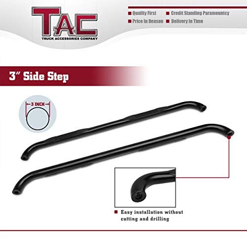 TAC 3" Gloss Black Side Steps Compatible with 2001-2018 Chevy Silverado/GMC Sierra 1500 Crew Cab| 2001-2019 Chevy Silverado/GMC Sierra 2500/3500 Crew Cab (Excl. C/K Classic) | Running Boards| Side Bars| Step Rails| Nerf Bars| Accessories (2 PCS)