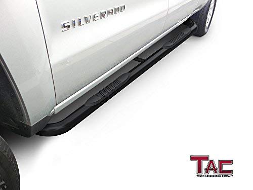 TAC Gloss Black 3" Side Steps For 2001-2018 Chevy Silverado / GMC Sierra 1500 Crew Cab (Excl. C/K "Classic") / 2001-2019 Chevy Silverado / GMC Sierra 2500 / 3500 Crew Cab (Excl. C/K "Classic") Truck | Running Boards | Nerf Bars | Side Bars - 0