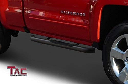 TAC 3" Gloss Black Side Steps Compatible with 1999-2018 Chevy Silverado/GMC Sierra 1500 Regular Cab|1999-2019 Silverado/Sierra 2500/3500 Regular Cab (Excl. C/K Classic) | Running Boards| Side Bars| Step Rails| Nerf Bars| Accessories (2 PCS) - 0