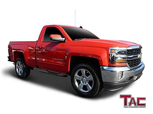 TAC 3" Gloss Black Side Steps Compatible with 1999-2018 Chevy Silverado/GMC Sierra 1500 Regular Cab|1999-2019 Silverado/Sierra 2500/3500 Regular Cab (Excl. C/K Classic) | Running Boards| Side Bars| Step Rails| Nerf Bars| Accessories (2 PCS)