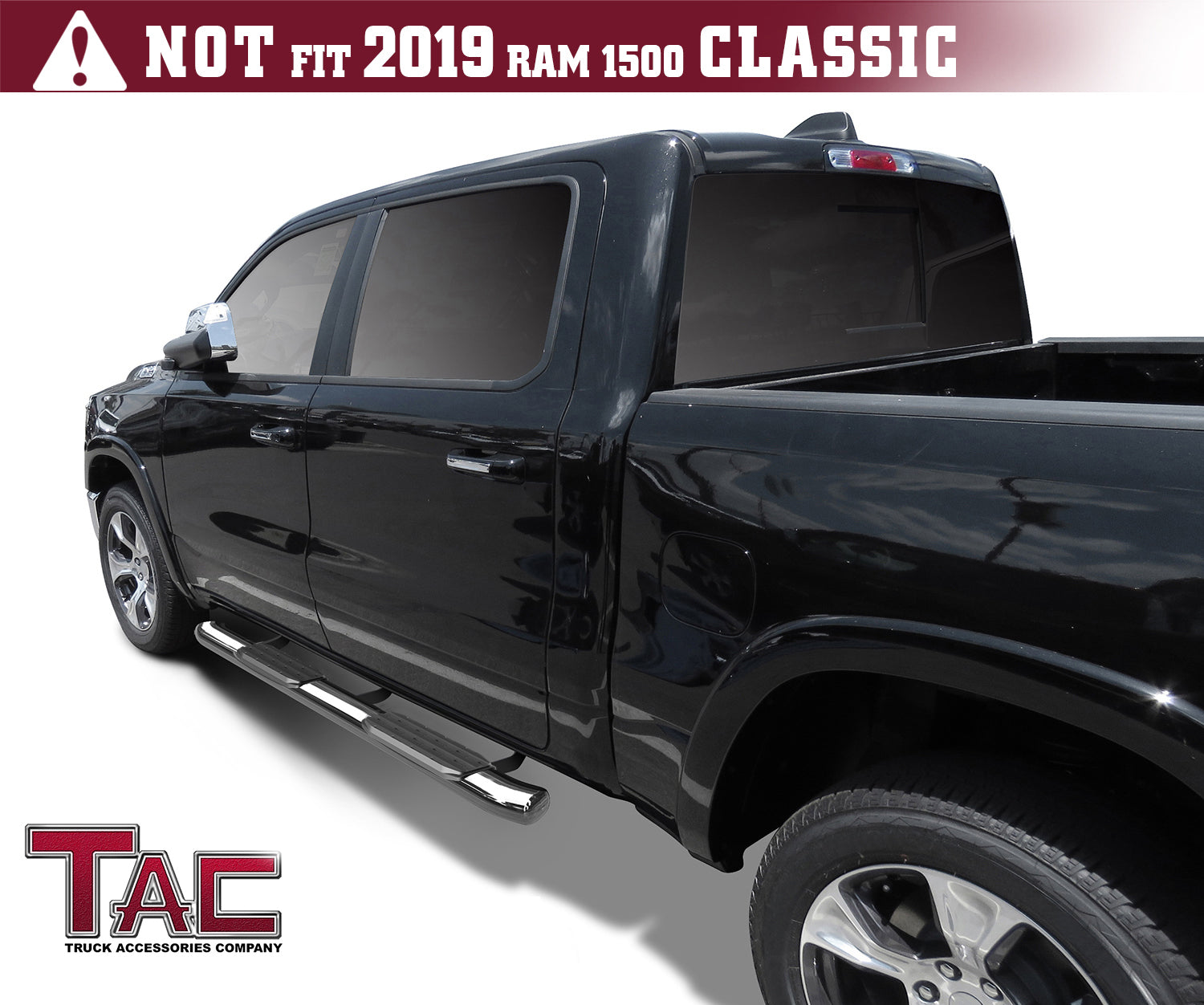 TAC Side Steps Running Boards Compatible With 2019-2025 Dodge Ram 1500 Crew Cab (Excl. 2019-2024 Ram 1500 Classic) Truck Pickup 5" Oval Bend Stainless Steel Side Bars Step Rails Nerf Bars 2 pcs - 0