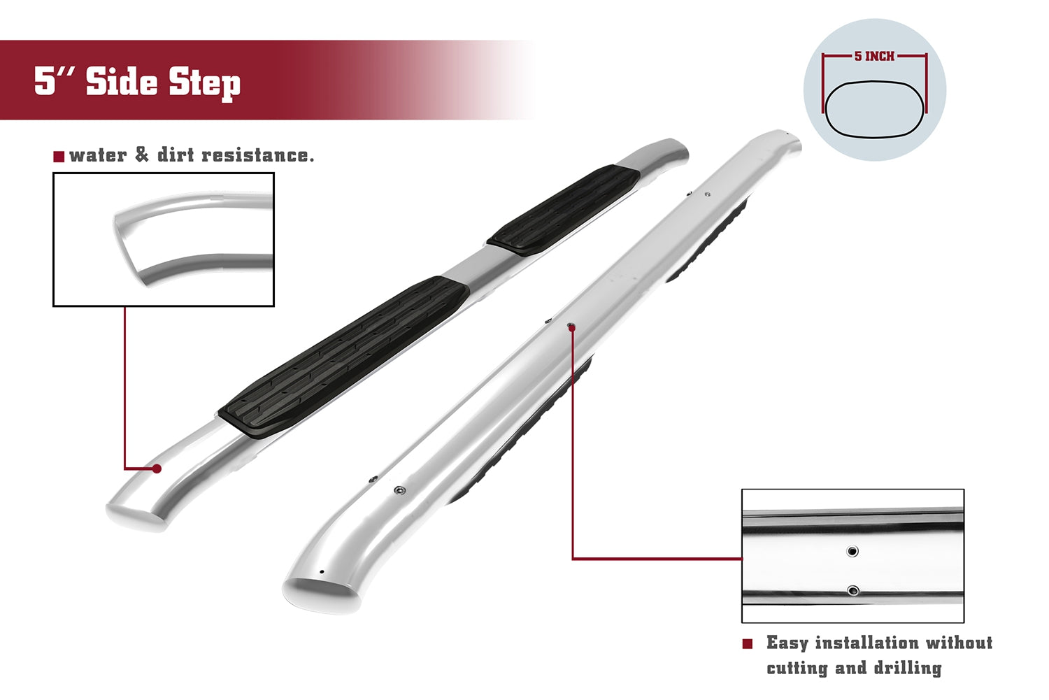 TAC Stainless Steel 5" Bend Side Steps For Dodge Ram 09-18 1500 | 10-24 2500/3500/4500/5500 Crew Cab