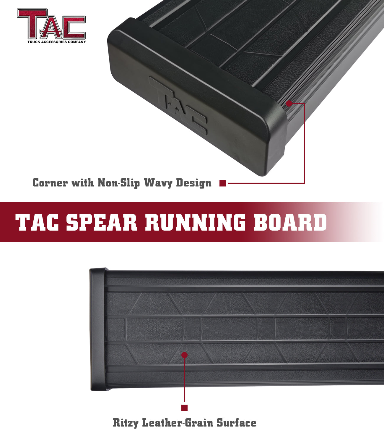 TAC Spear Running Boards Compatible with 2015-2024 Chevy Colorado Canyon Crew Cab 6" Side Step Rail Nerf Bar Truck Accessories Aluminum Texture Black Width Body and Soft top Lightweight 2Pcs