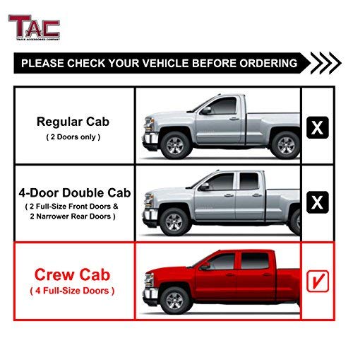 TAC 3" Gloss Black Side Steps Compatible with 2001-2018 Chevy Silverado/GMC Sierra 1500 Crew Cab| 2001-2019 Chevy Silverado/GMC Sierra 2500/3500 Crew Cab (Excl. C/K Classic) | Running Boards| Side Bars| Step Rails| Nerf Bars| Accessories (2 PCS)