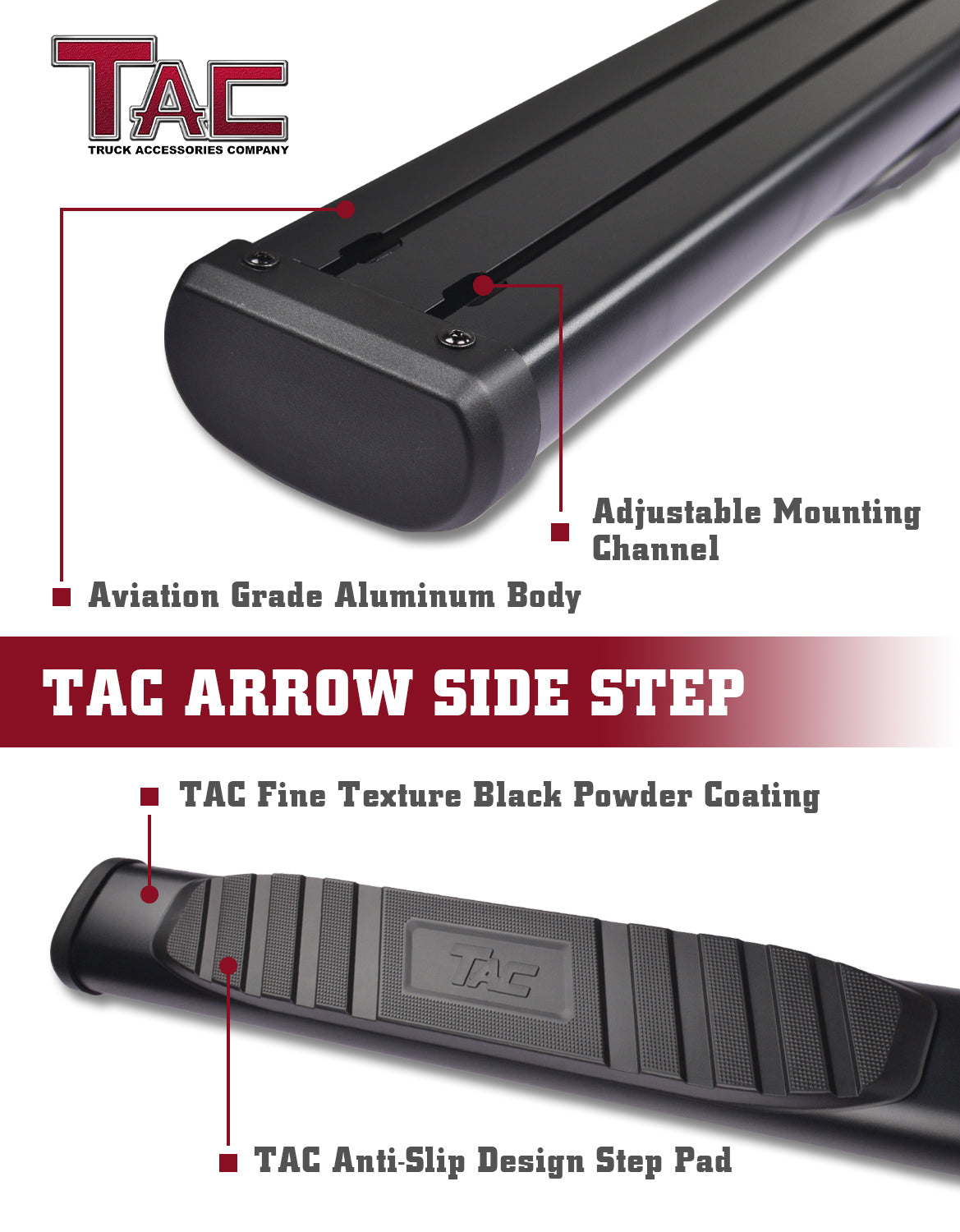 TAC Arrow Side Steps Running Boards Compatible with 2019-2024 Chevy Silverado/GMC Sierra 1500 | 2020-2024 2500/3500 Heavy Duty Regular Cab Truck Pickup 5" Aluminum Texture Black Step Rails Nerf Bars