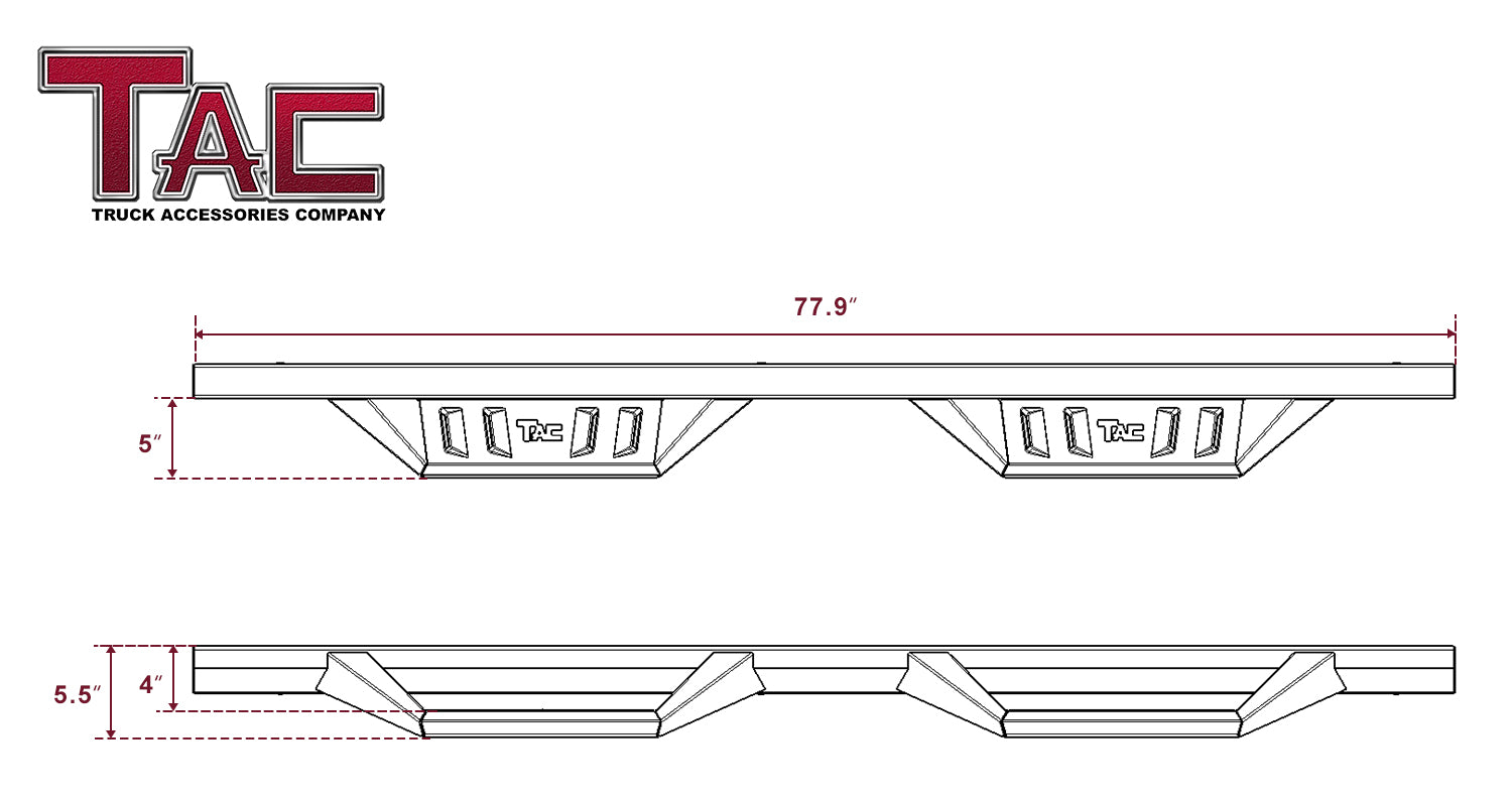 TAC Sidewinder Running Boards Fit 2005-2023 Toyota Tacoma Double Cab Truck Pickup 4¡ì Drop Fine Texture Black Side Steps Nerf Bars Rock Slider Armor Off-Road Accessories (2pcs)