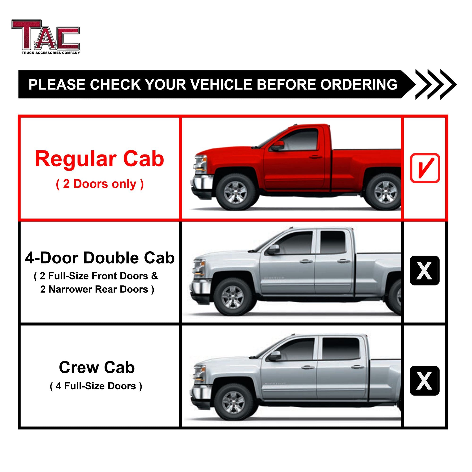 TAC Sidewinder Running Boards Fit 2007-2018 Chevy Silverado/GMC Sierra 1500 | 2007-2019 2500/3500 Regular Cab Pickup Truck 4" Drop Side Steps Nerf Bars Rock Slider Fine Texture