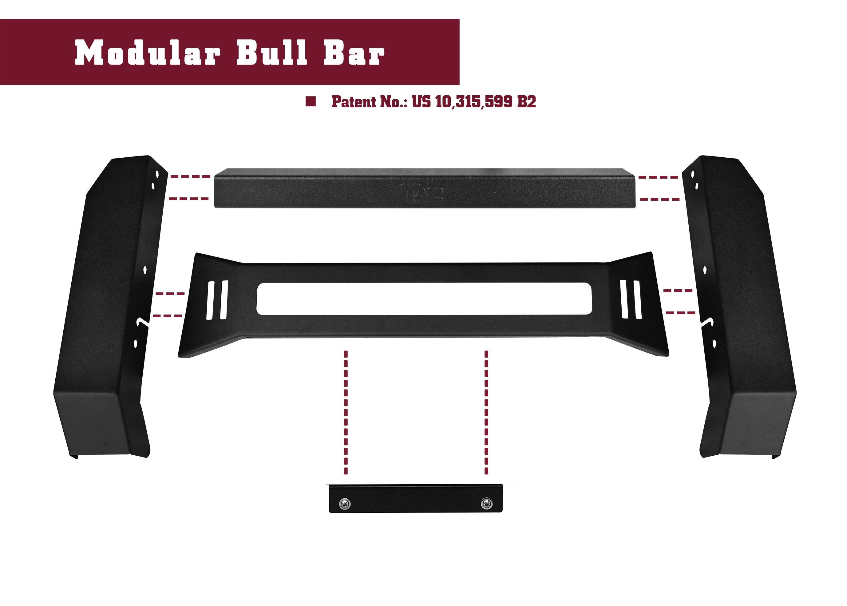 TAC Predator Modular Bull Bar with LED Light For 2004-2023 Ford F150 Truck Front Bumper Brush Grille Guard Nudge Bar