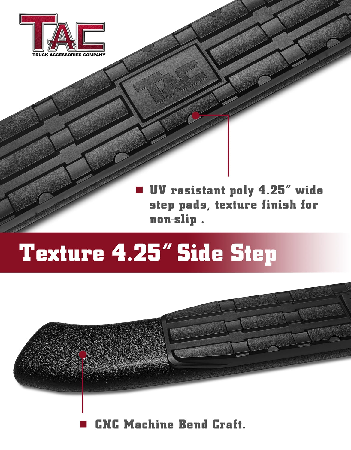 TAC Heavy Texture Black PNC Side Steps For 2007-2021 Toyota 