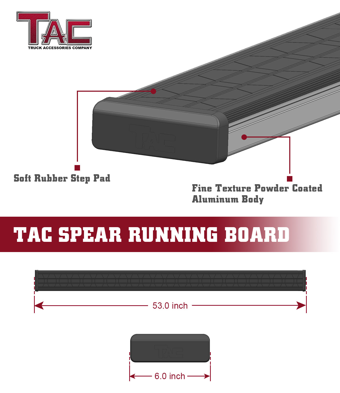 TAC Spear Running Boards Compatible with 2019-2024 Chevy Silverado/GMC Sierra 1500|2020-2024 2500/3500 Regular Cab 6" Side Step Rail Nerf Bar Truck Accessories Aluminum Texture Black