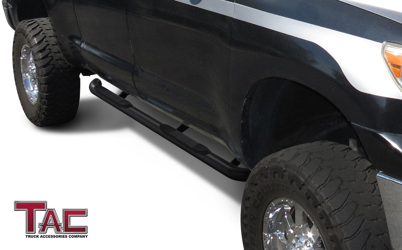 TAC Gloss Black 3" Side Steps For 2007-2021 Toyota Tundra Double Cab Truck | Running Boards | Nerf Bars | Side Bars - 0