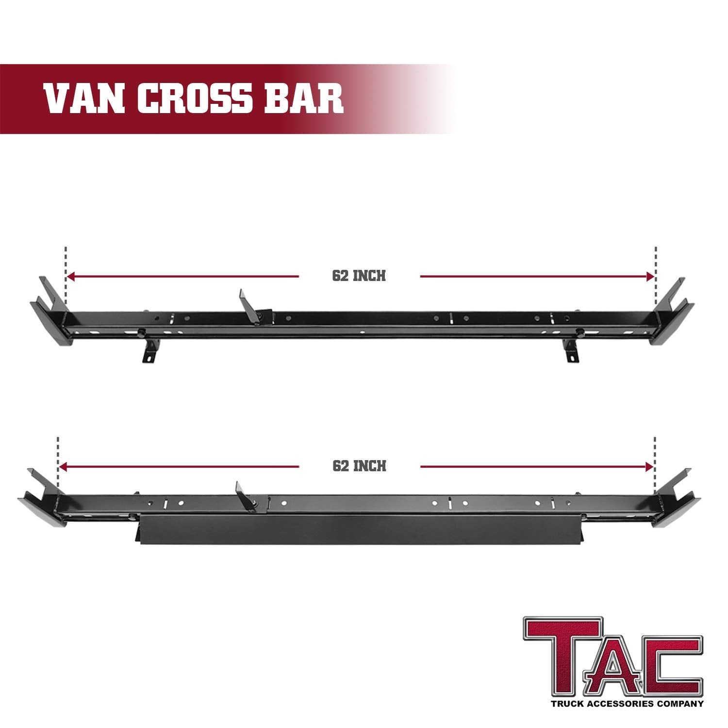 TAC Gloss Black Universal 2 Bars Roof Ladder Rack for Van Without Rain Gutter (600 LBS Capacity)