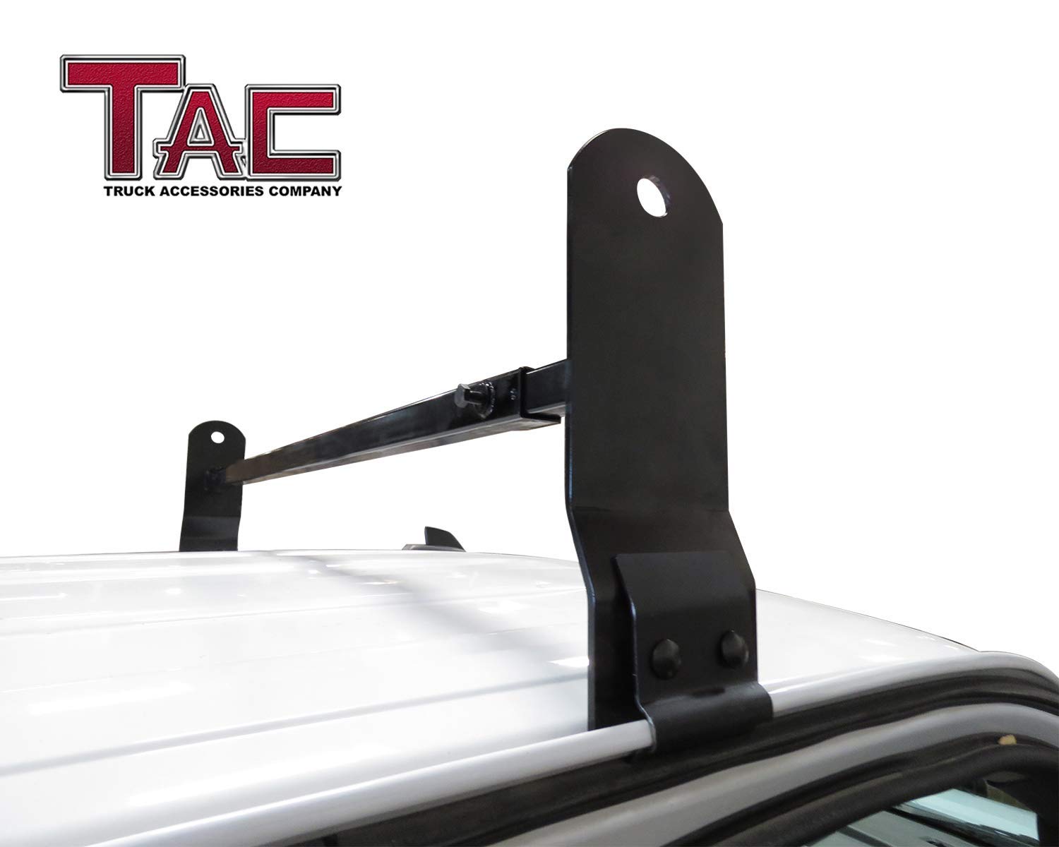 TAC Gloss Black Universal 2 Bars Roof Ladder Rack for Van with Rain Gutter (600 LBS Capacity) - 0