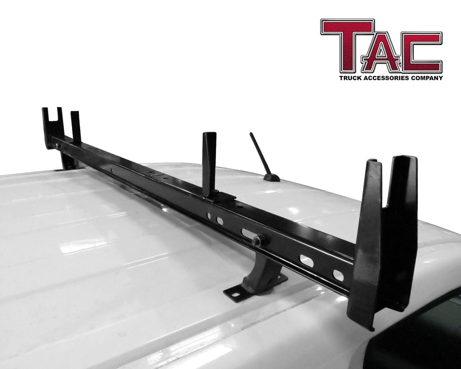 TAC Gloss Black Universal 2 Bars Roof Ladder Rack for Van Without Rain Gutter (600 LBS Capacity) - 0