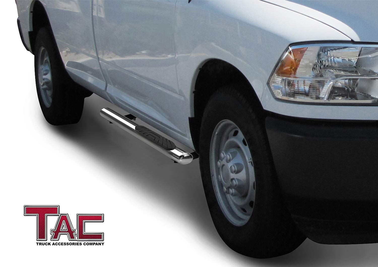 TAC Stainless Steel 4" Side Steps for 2009-2018 Dodge Ram 1500 Regular Cab (Incl. 2019-2023 Ram 1500 Classic)/ 2010-2024 Dodge Ram 2500/3500/4500/5500 Regular Cab Truck | Running Boards | Nerf Bars | Side Bars - 0