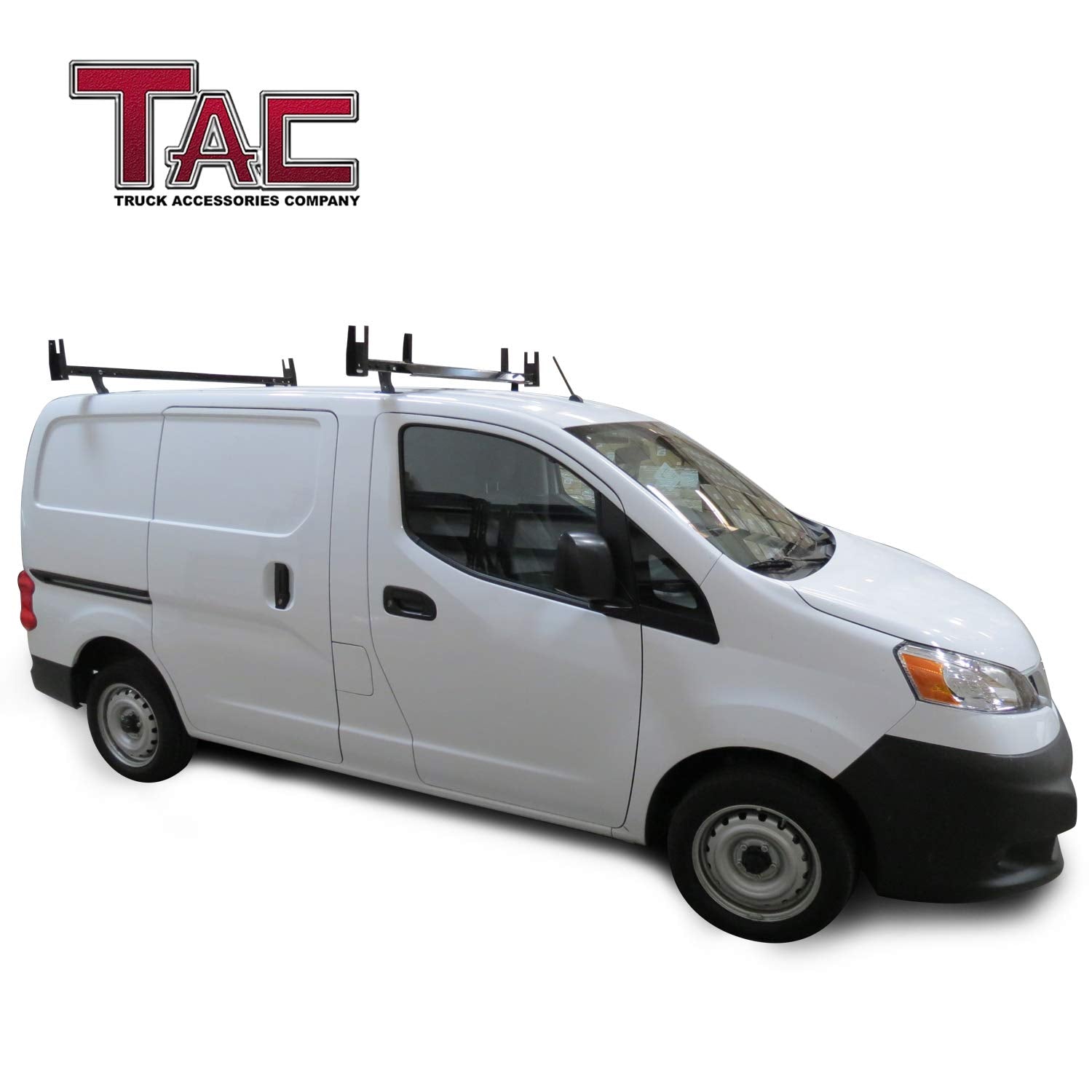 TAC Gloss Black Universal 2 Bars Roof Ladder Rack for Van Without Rain Gutter (600 LBS Capacity)