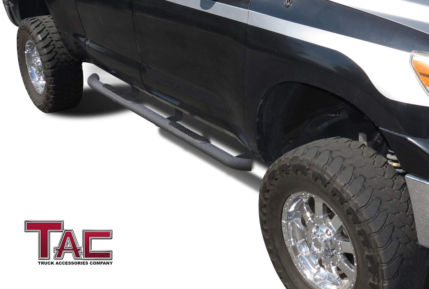 TAC Heavy Texture Black 3" Side Steps For 2007-2021 Toyota Tundra Double Cab Truck | Running Boards | Nerf Bars | Side Bars - 0