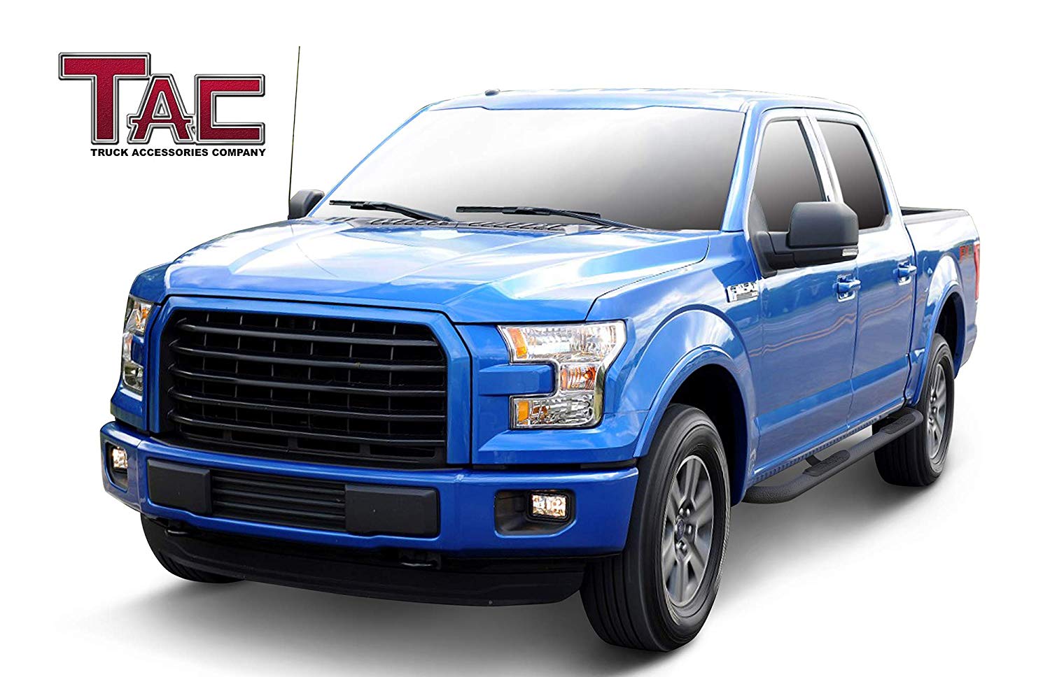 TAC 3" Texture Black Side Steps Compatible with 2015-2024 Ford F150 Supercrew Cab| 2022-2024 F150 Lightning EV| 2017-2024 Ford F250/F350/F450/F550 Crew Cab| Running Boards| Side Bars| Step Rails| Nerf Bars| Rocker Slider| Truck Accessories (2 PCS)