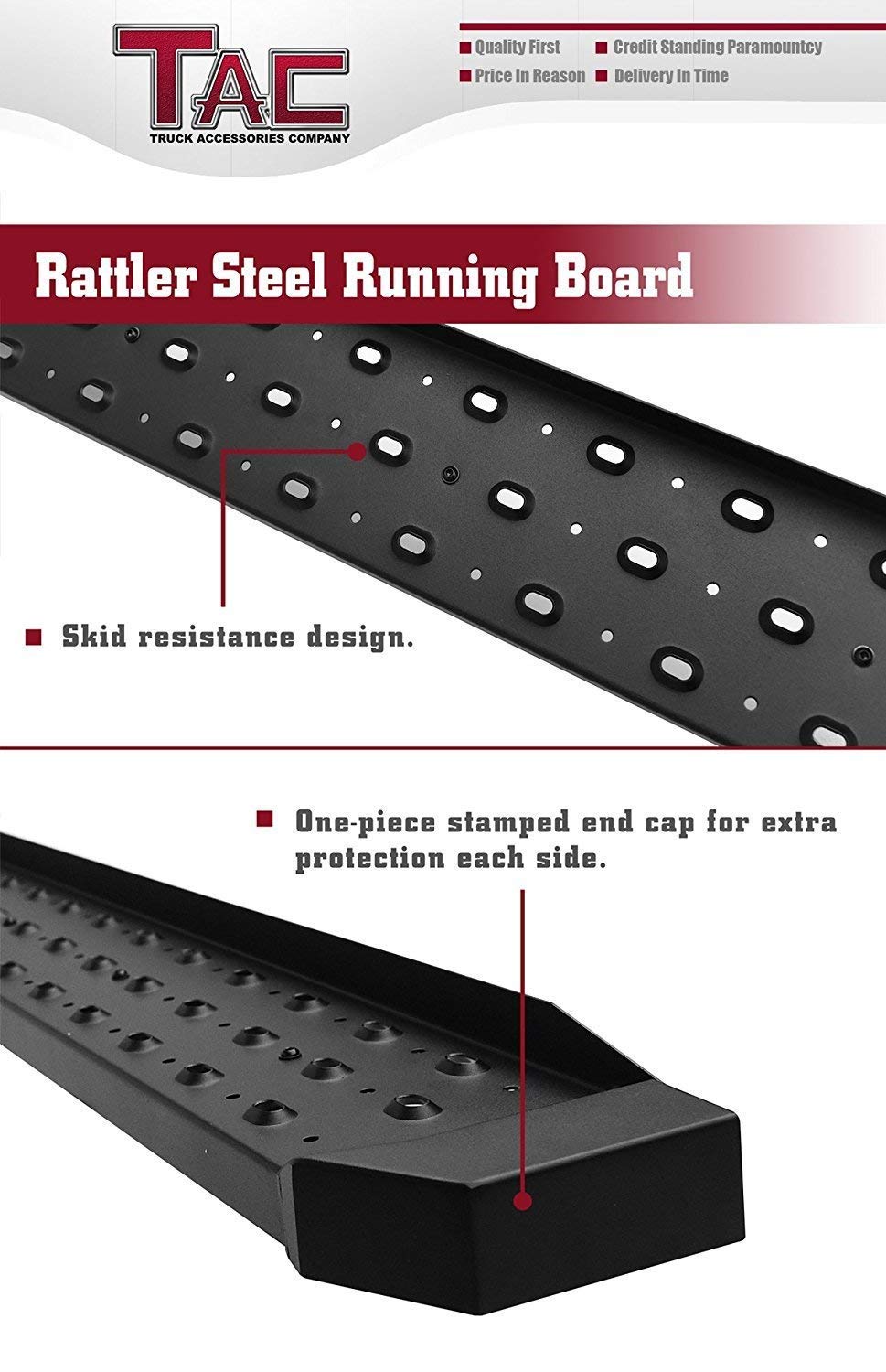 TAC Fine Texture Black Rattler Running Board for 1999-2016 Ford F250/F350/F450/F550 Super Duty Regular Cab Truck | Side Steps | Nerf Bars | Side Bars