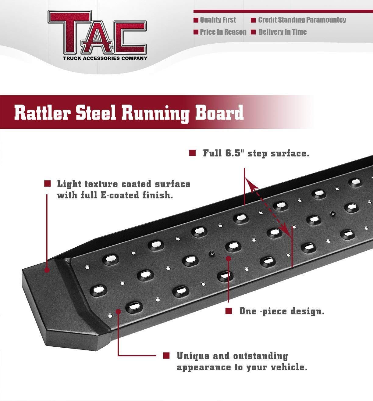 TAC Fine Texture Black Rattler Running Board for 1999-2016 Ford