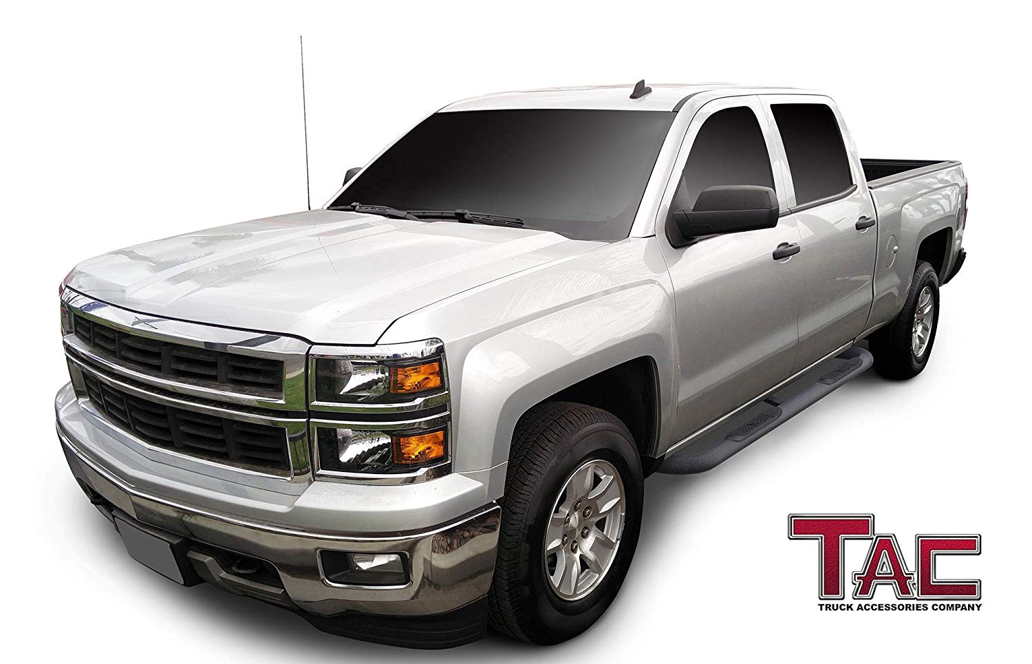 TAC Heavy Texture Black 3" Side Steps For Chevy Silverado/GMC Sierra 2001-2018 1500 Models & 2001-2019 2500/3500 Models Crew Cab (Excl. C/K Classic) Truck | Running Boards | Nerf Bars | Side Bars - 0