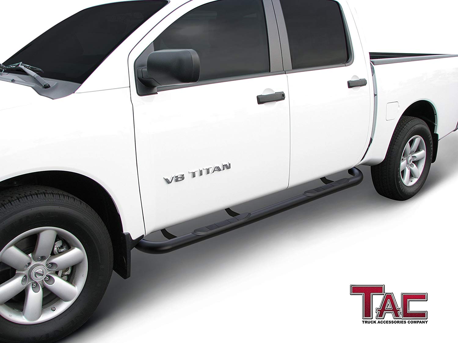 TAC Gloss Black 3" Side Steps For 2004-2024 Nissan Titan Crew Cab/ 2016-2024 Nissan Titan XD Crew Cab Truck | Running Boards | Nerf Bars | Side Bars - 0