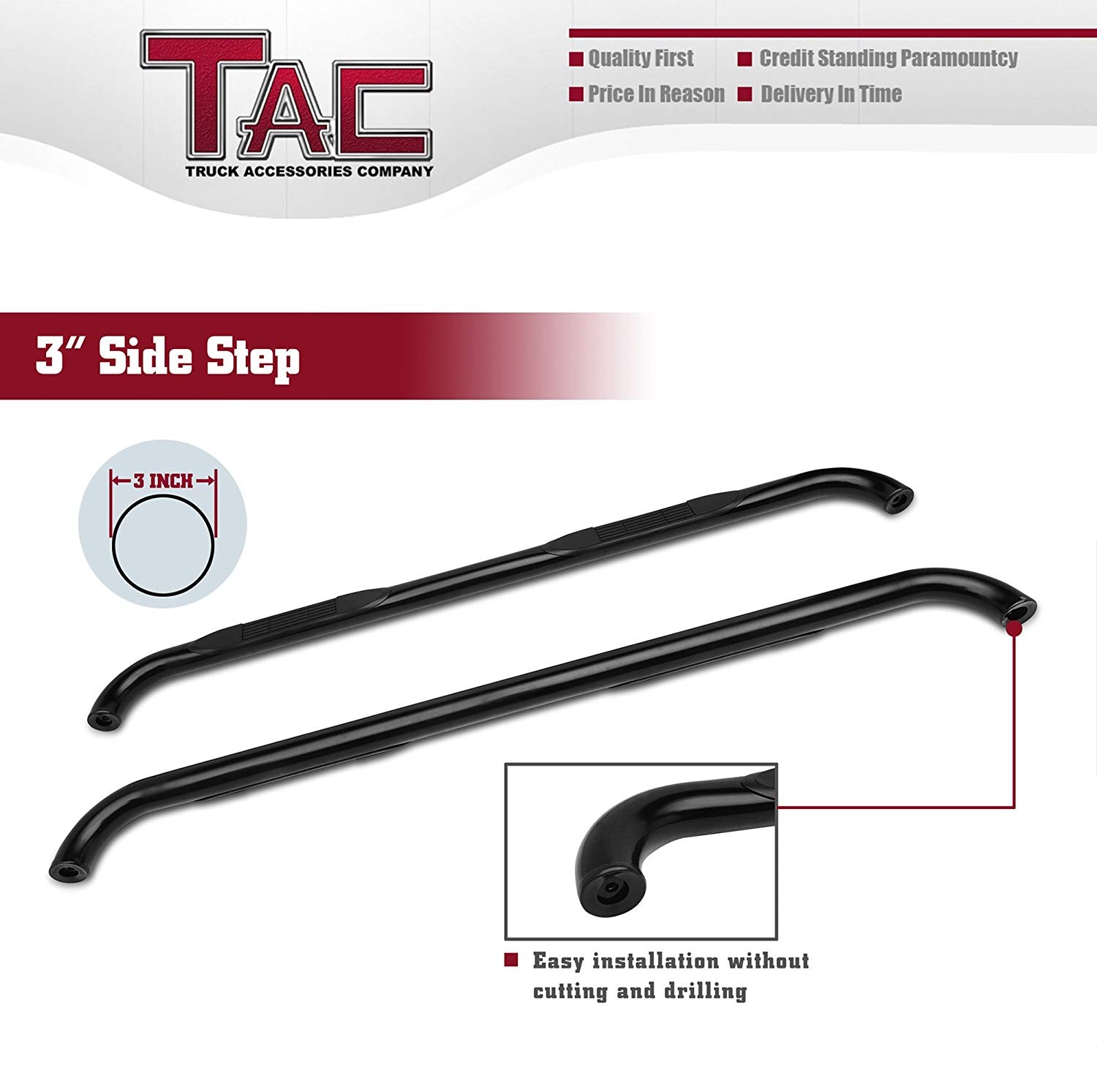 TAC Gloss Black 3" Side Steps For 1997-1998 F150/F250LD Super Cab 3 Door / 1999-2003 F150/F250LD Super Cab 4 Door (Incl. 04 Heritage)