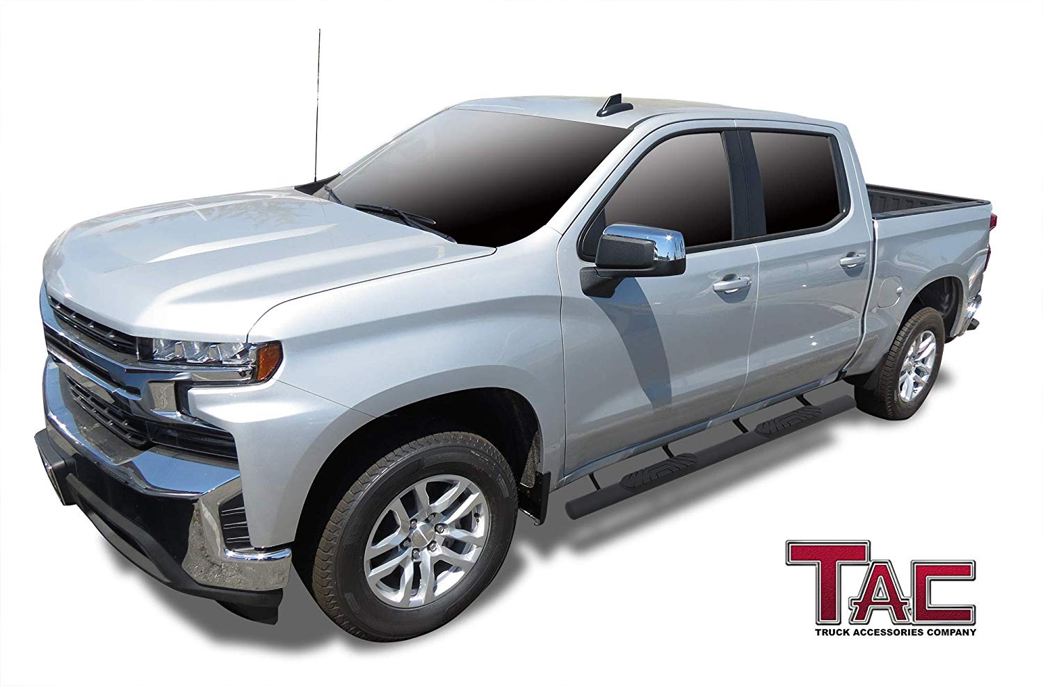 TAC Fine Texture Black 4" Side Steps for 2019-2024 Chevy Silverado/GMC Sierra 1500 | 2020-2024 Chevy Silverado/GMC Sierra 2500/3500 Crew Cab Truck | Running Boards | Nerf Bar | Side Bar