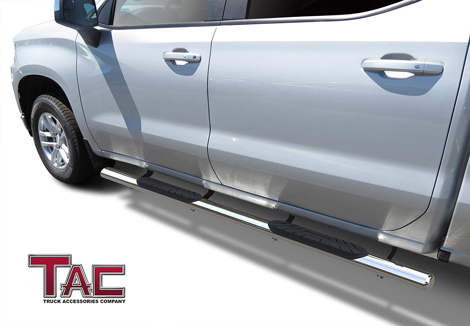 TAC Stainless Steel 4" Side Steps for 2019-2024 Chevy Silverado/GMC Sierra 1500 | 2020-2024 Chevy Silverado/GMC Sierra 2500/3500 Crew Cab Truck | Running Boards | Nerf Bars | Side Bars - 0