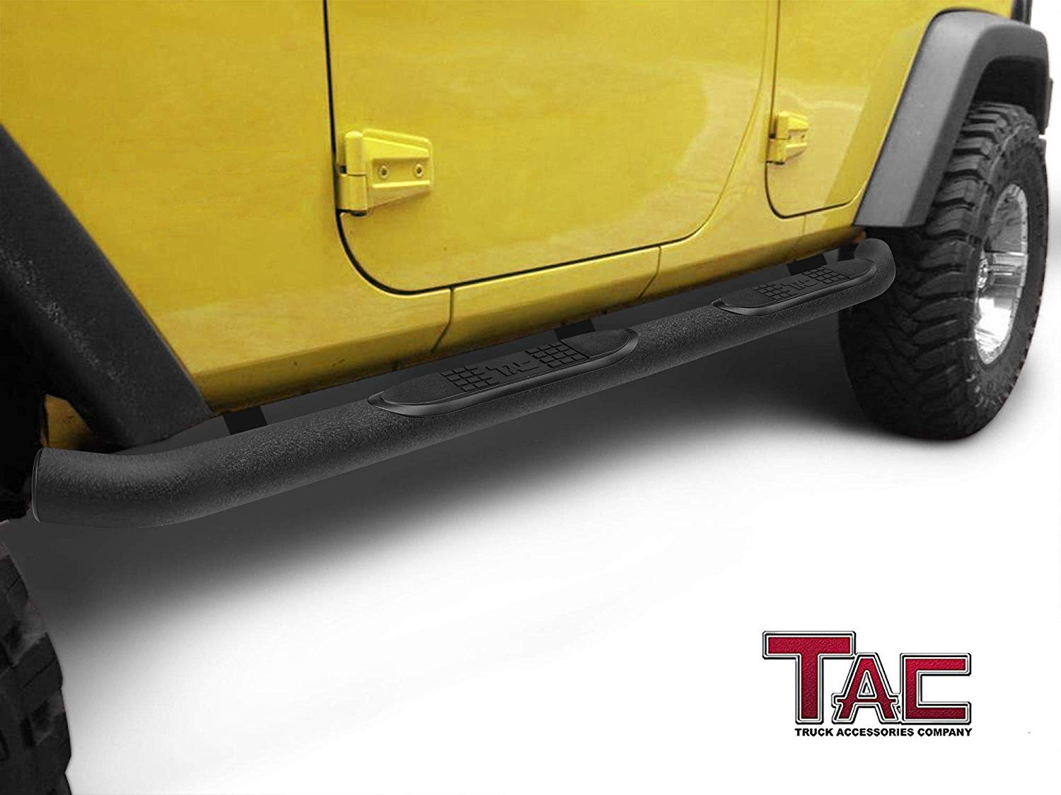 TAC Heavy Texture Black 3" Side Steps For 2007-2018 Jeep Wrangler JK 4 Door (Exclude 2018 Wrangler JL Models) SUV | Running Boards | Nerf Bars | Side Bars - 0