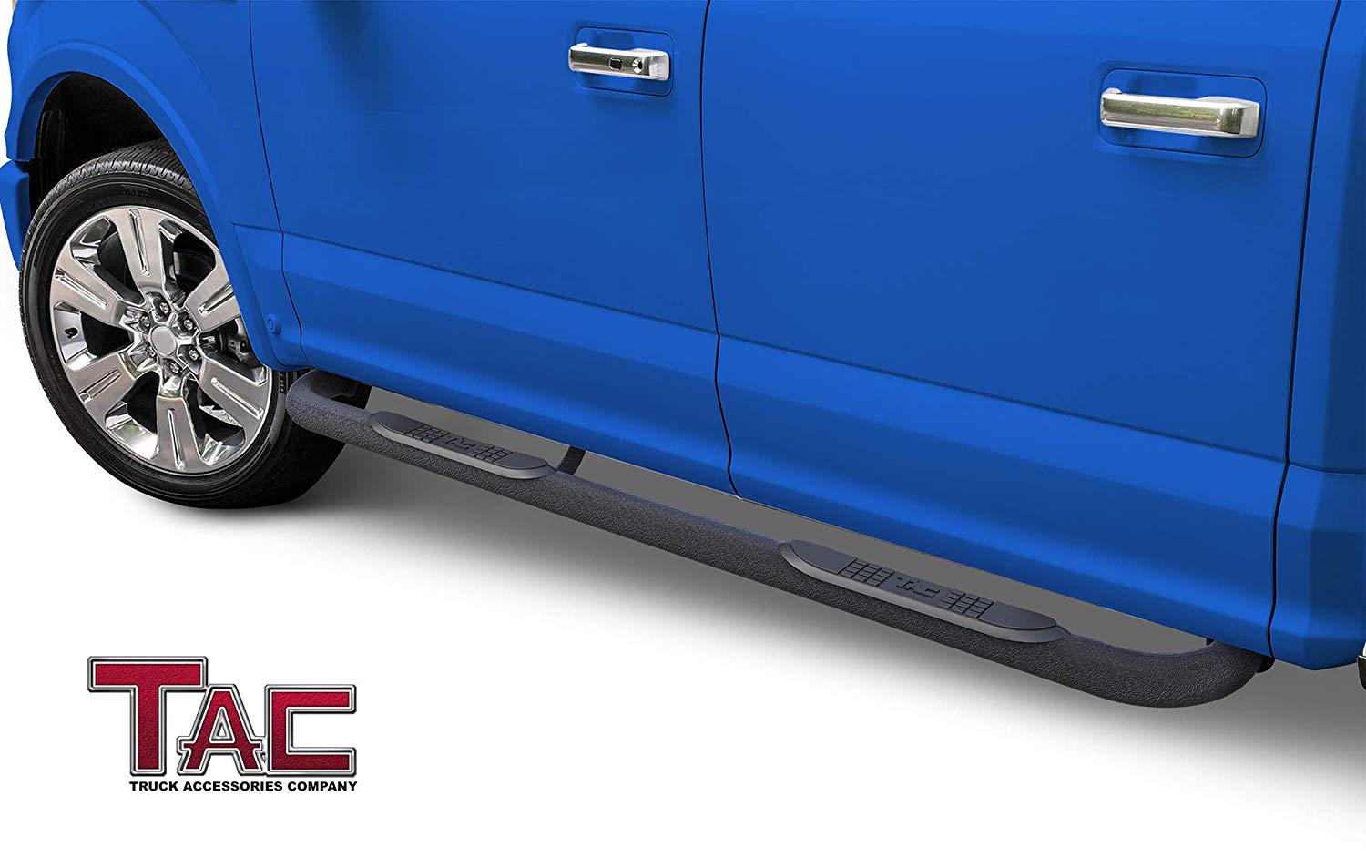 TAC Heavy Texture Black 3" Side Steps For 2015-2024 Ford F150 & 2022-2024 F150 Lightning EV Supercrew Cab /2017-2024 Ford F250/350/450/550 Super Duty Crew Cab Truck | Running Boards | Nerf Bars | Side Bars - 0