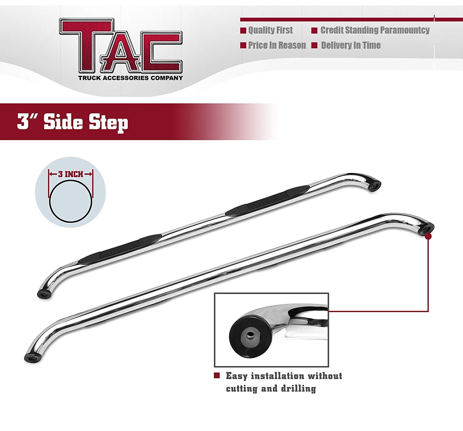 TAC 3" Stainless Steel Side Steps Compatible with 1999-2016 Ford F250/F350/F450/F550 Super Duty Super Cab| Running Boards| Side Bars| Step Rails| Nerf Bars| Rocker Slider| Pickup Truck Accessories (2 PCS)