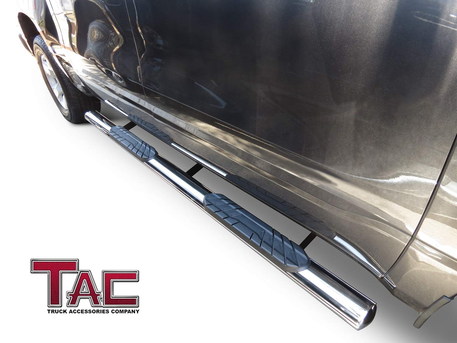 TAC Stainless Steel 4" Side Steps for Chevy Silverado/GMC Sierra 2007-2019 1500 | 2007-2019 2500/3500 Extended/Double Cab (Incl. Diesel Models with DEF Tanks) (Rocker Panel Mount) | Running Boards | Nerf Bars | Side Bars - 0