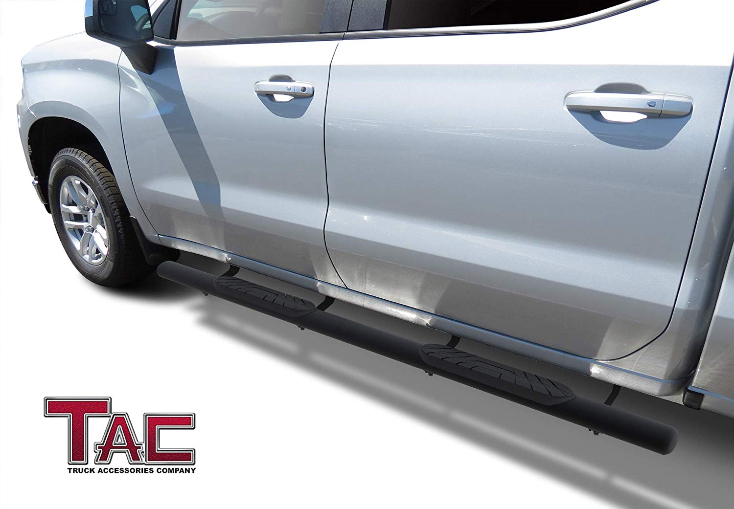 TAC Fine Texture Black 4" Side Steps for 2019-2024 Chevy Silverado/GMC Sierra 1500 | 2020-2024 Chevy Silverado/GMC Sierra 2500/3500 Crew Cab Truck | Running Boards | Nerf Bar | Side Bar - 0
