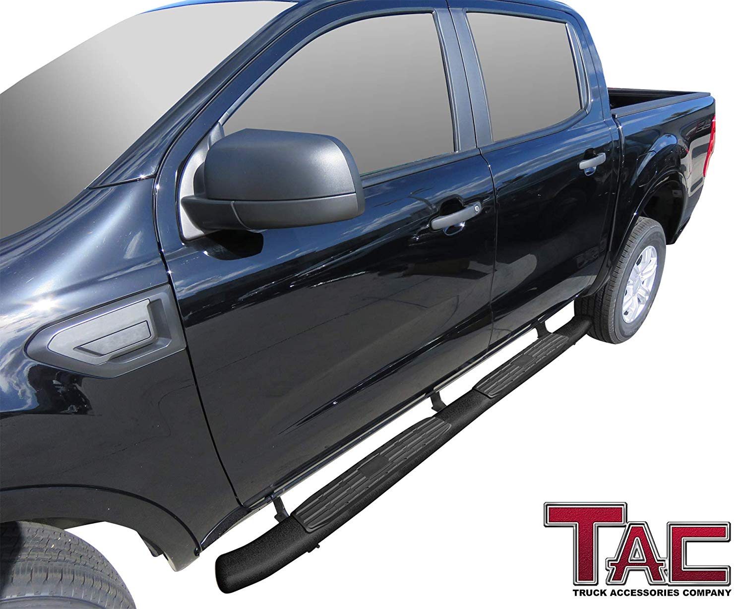 TAC Heavy Texture Black PNC Side Steps For 2019-2024 Ford Ranger SuperCrew Truck Pickup | Running Boards | Nerf Bars | Side Bars