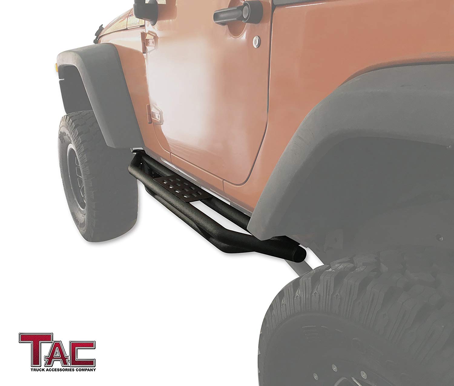 TAC Heavy Texture Black Armor Steps for 2007-2018 Jeep Wrangler JK 2 Door (Excl. 2018 Wrangler JL) | Running Boards | Nerf Bars | Side Bars - 0