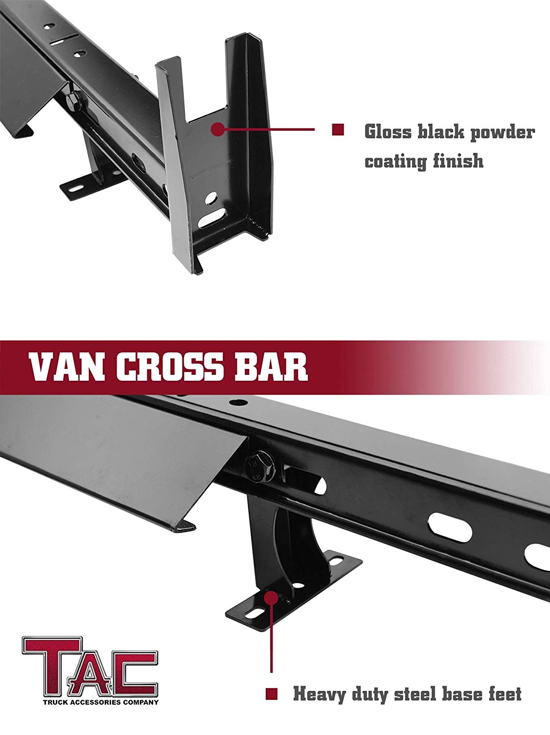 TAC Gloss Black Universal 2 Bars Roof Ladder Rack for Van Without Rain Gutter (600 LBS Capacity)