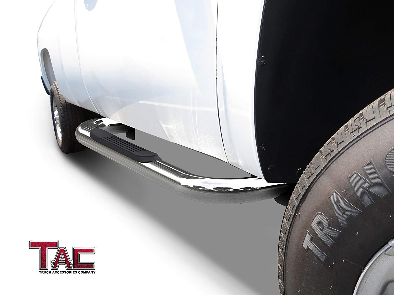 TAC 3" Stainless Steel Side Steps Compatible with 1999-2018 Chevy Silverado/GMC Sierra 1500 Regular Cab|1999-2019 Silverado/Sierra 2500/3500 Regular Cab (Excl. C/K Classic) | Running Boards| Side Bars| Step Rails| Nerf Bars| Accessories (2 PCS) - 0