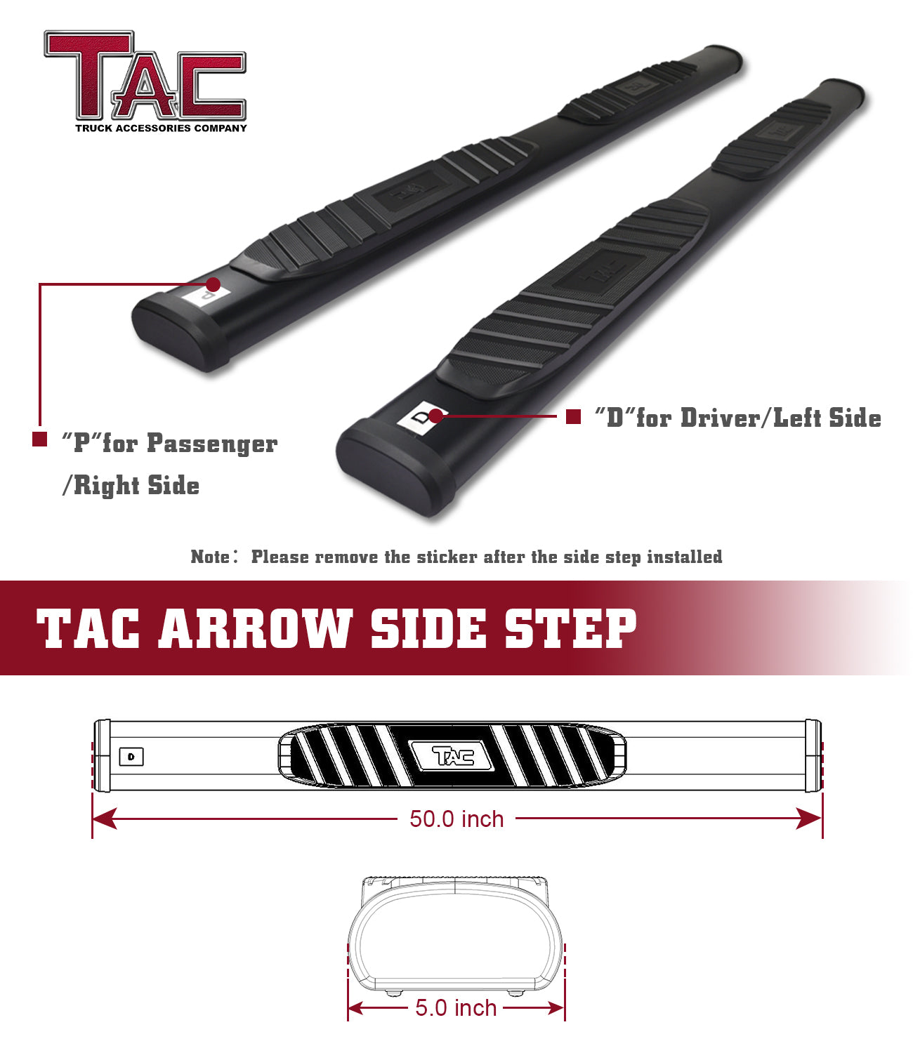 TAC Arrow Side Steps Running Boards Compatible with 2007-2018 Jeep Wrangler JK 2 Door SUV 5” Aluminum Texture Black Step Rails Nerf Bars Lightweight Off Road Accessories 2Pcs
