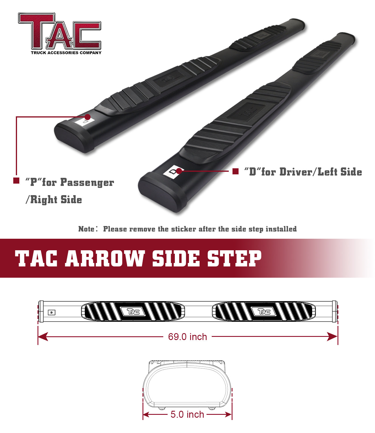 TAC Arrow Side Steps Running Boards Compatible with 2021-2024 Ford Bronco 4 Door SUV 5" Aluminum Texture Black Step Rails Nerf Bars Lightweight Off Road Accessories 2Pcs