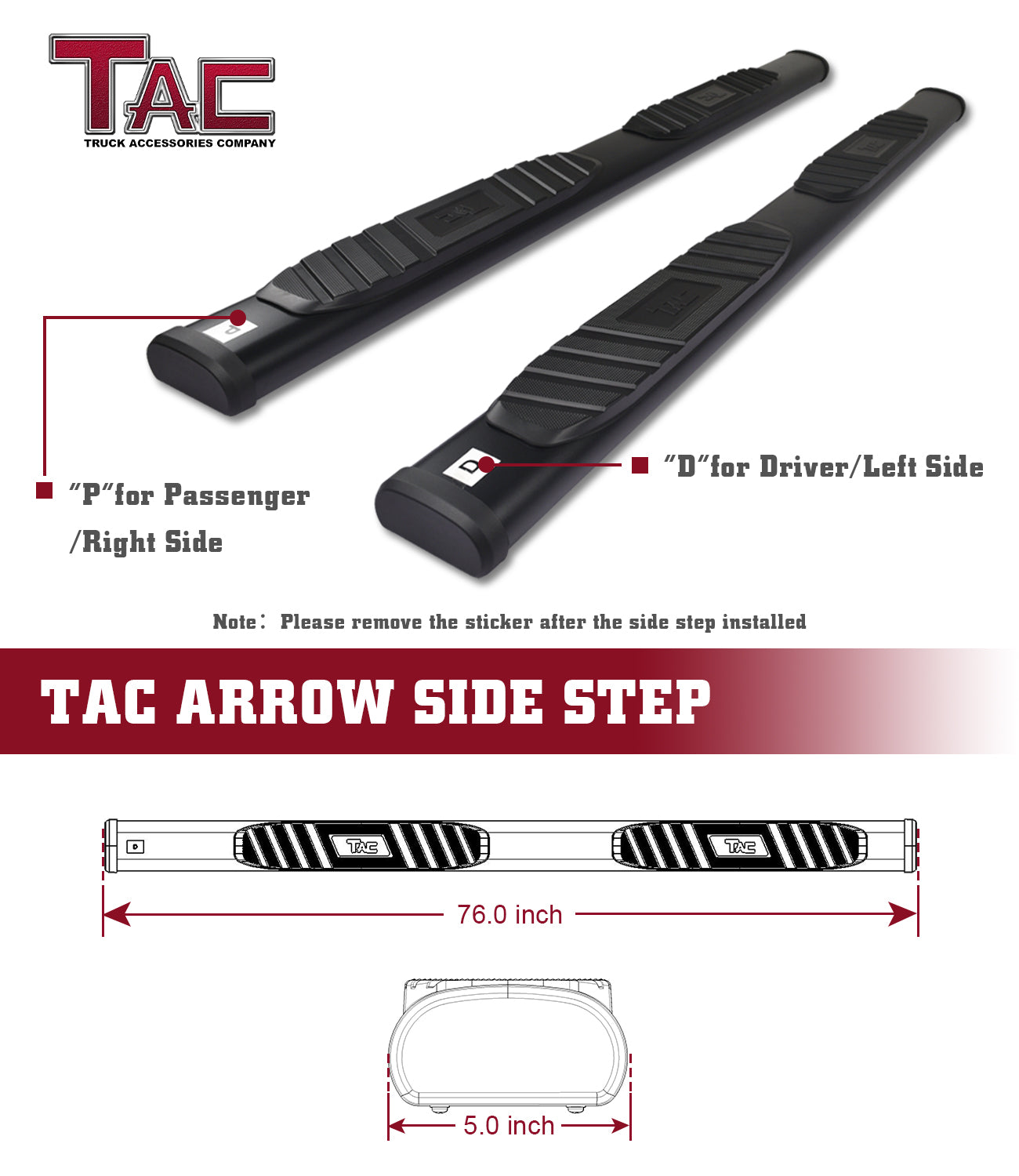 TAC Arrow Side Steps Running Boards Compatible with 2019-2023 Ford Ranger SuperCrew Cab Truck 5" Aluminum Texture Black Step Rails Nerf Bars Off-Road Accessories